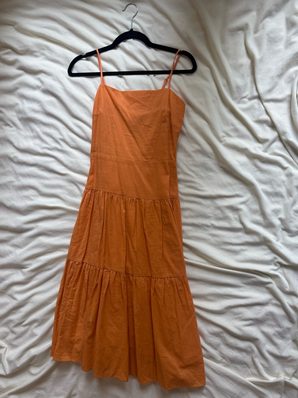 Women’s Orange Tiered Spaghetti-Strap Dress